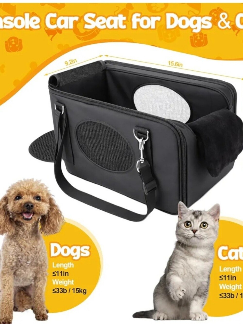 New 3 In 1 Center Console Small Pet Car Seat/Portable Carrier - Picture 8 of 9